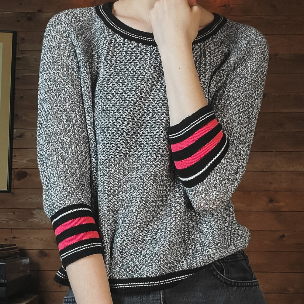 Twik Grey Knitted Sweater with Pink Stripes - Picture 3 of 8